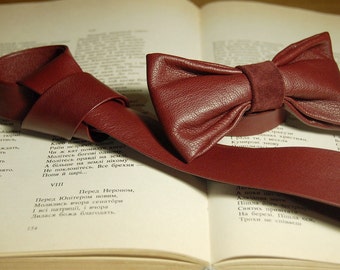 Leather Necktie Bowtie Set,Skinny Necktie,Red Bow Tie,Roommate Gift,Gift for Men,Father's Day Gift