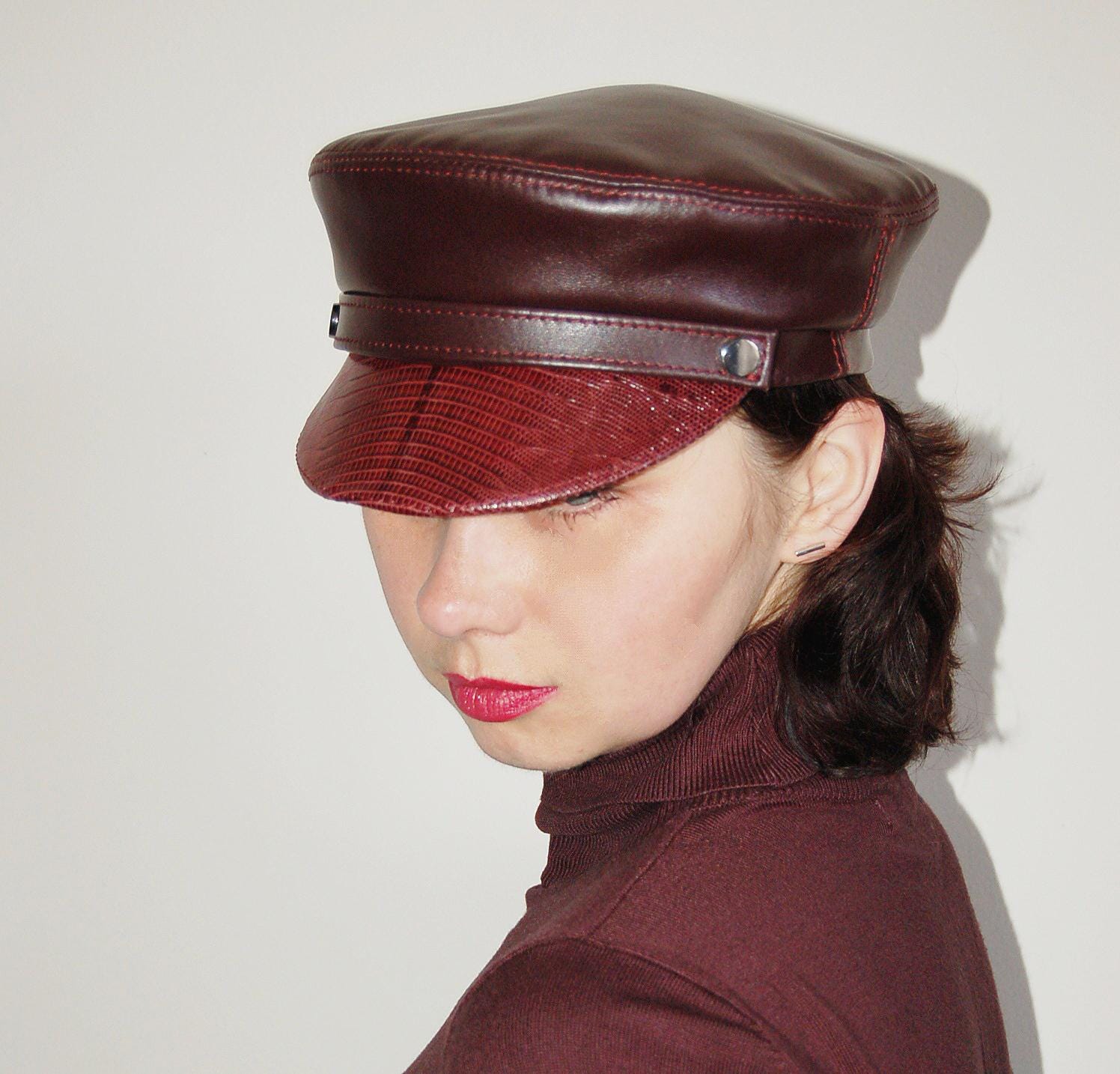 Red Leather Newsboy Hat - Etsy display picture 2