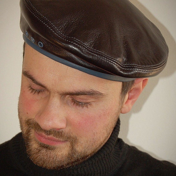 Béret en cuir véritable, béret d'artiste, béret français, style vintage, béret noir, pour homme, pour femme