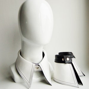 Leather Collar and Cuffs,Set,Detachable Collar, White,False Collar, Leather Accessories, Pretty Style, Classic zdjęcie 2