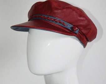 Casquette Style Gavroche En Simili Cuir - Taille Unique Bordeaux/Marron - Neuf Avec Étiquettes
