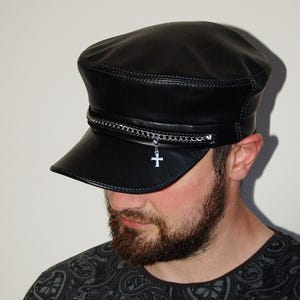 Schiebermütze aus Echtleder: Unisex Black Bakerboy-Fischerhut