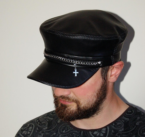 Genuine Leather Newsboy Cap: Unisex Black Bakerboy Fisherman  display picture 1