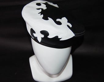 Genuine Leather Beret, Western Style Black & White Hat