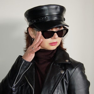Leather Black Newsboy Cap, Baker Boy Hat, for Men, for Women