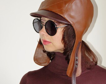 Mudd Black Aviator Trapper Fux Houndstooth Earmuff Buckle 