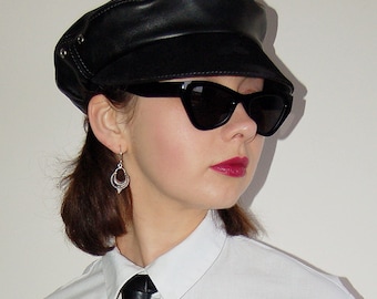 Genuine Leather Beret ,Black Beret Cap,Leather Hat,Bohemian Style,Beret for Women