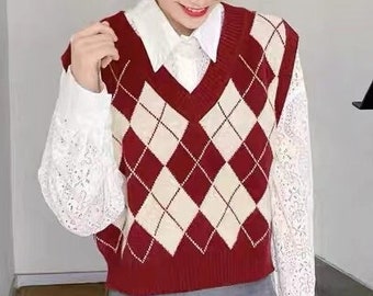 Red Sweater Vest Harajuku Knit Vest 