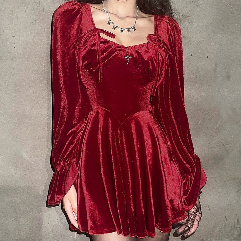 Red Milkmaid Velvet Dress Mini Dress Corset Dress Summer Etsy