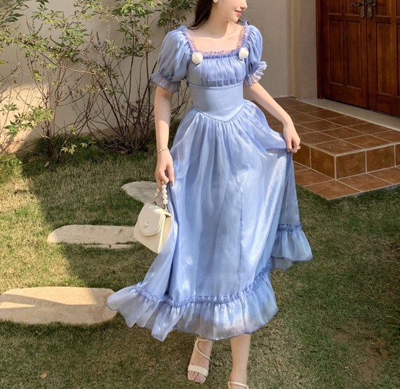 Blue French Cottagecore Dress Fairy 