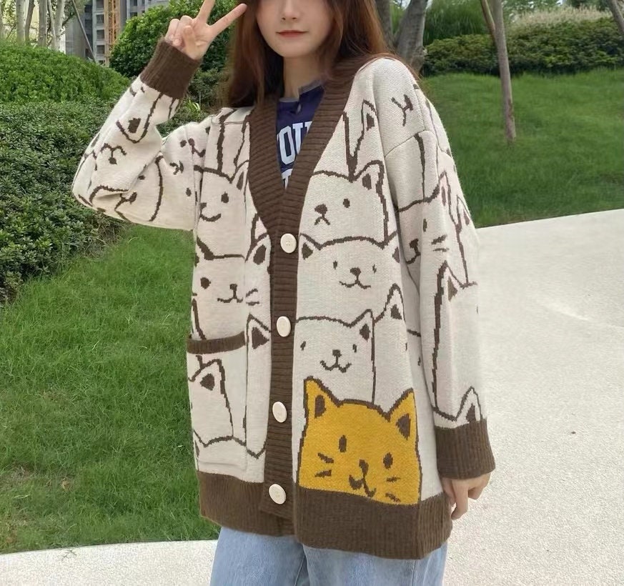 Cats Vintage Cardigan Women Winter 