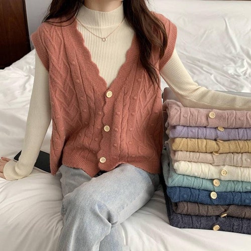 Women Solid Sweater Vest Soft Knit Vest Streetwear Y2K Etsy
