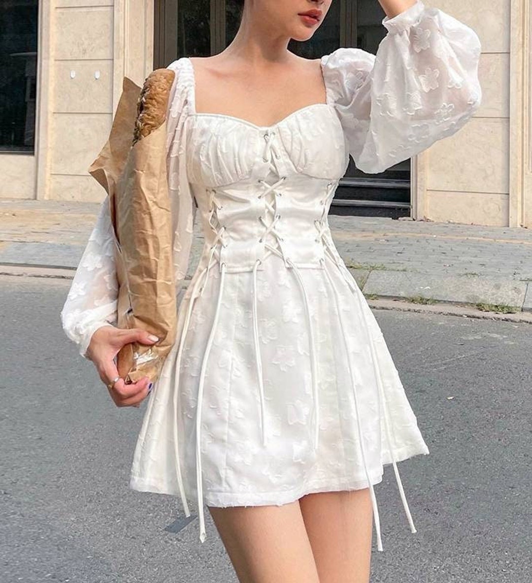 Corset French Dress White Cottagecore Dress Prom Dress Etsy