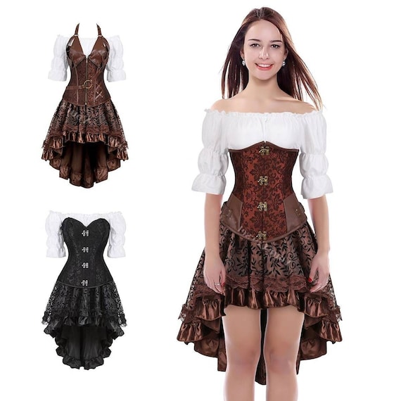 Ren Faire Medieval Gothic Dress, Renaissance Over-bust Corset