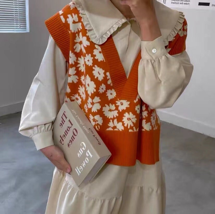 Floral Pattern Sweater Vest Harajuku 