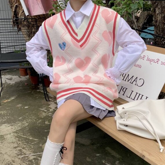 Pink Heart Sweater Vest Soft Knit Vest 