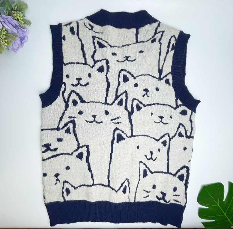 Cute Cats Sweater Vest Soft Knit Vest Streetwear Y2K Sweater Etsy