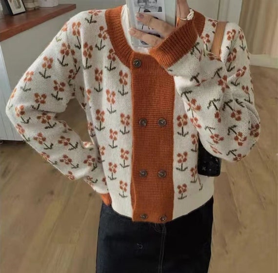 Vintage Floral Cardigan Women Winter Cardigan Pattern Cardigan