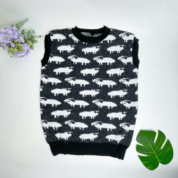 Black Sheep Sweater Vest Soft Knit Vest Streetwear Y2K Etsy