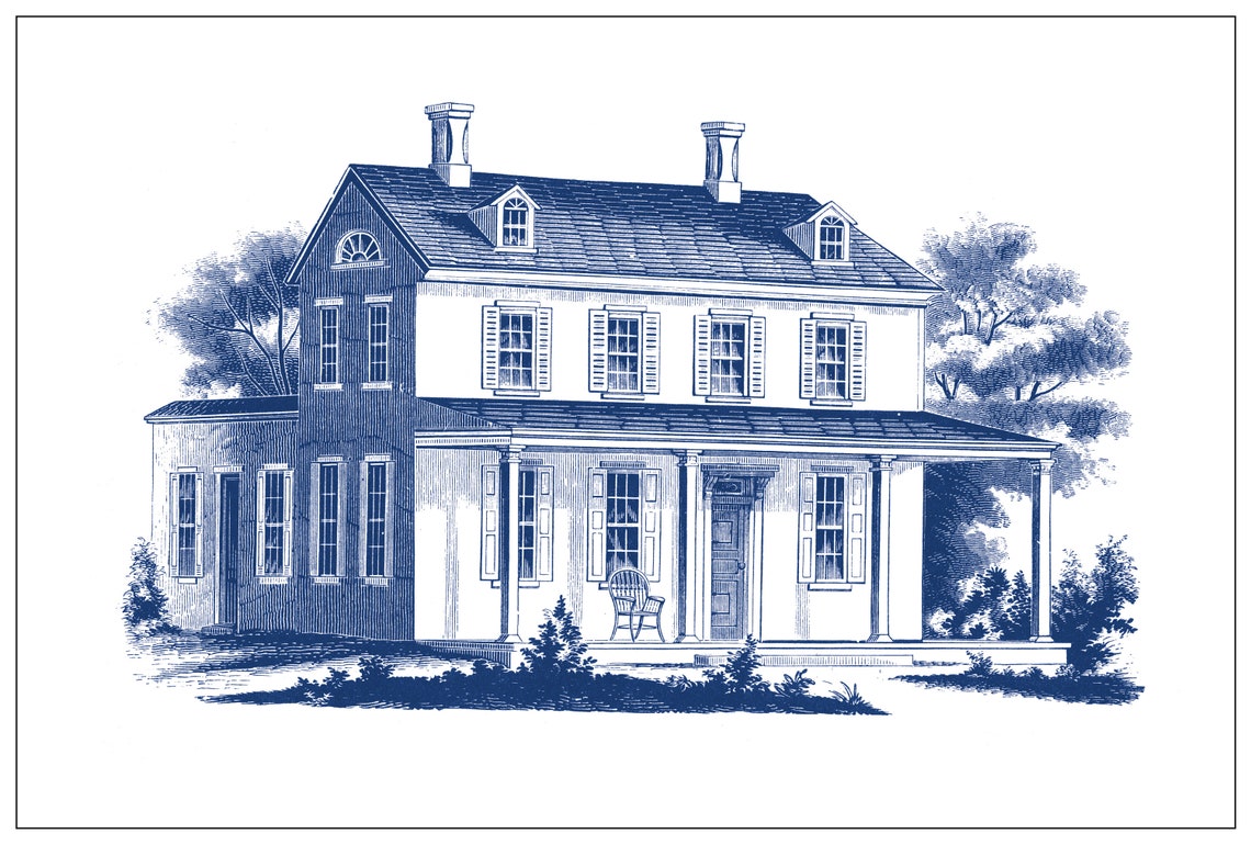 Colonial House Etching print Etsy