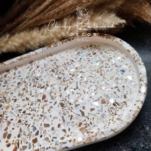 Unique Modern Seashell Terrazzo Tray with Gold Flakes/ Oval Eco Resin Jewelry Tray/ Made To Order Gift/ Large and Small Catchall Your Choice image 13