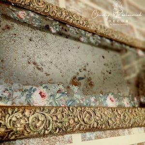 French Country Distressed Looking Glass Mirror, Antiqued, Handcrafted Ornate Framed Art, Roses & Scrollwork, Unique Home Accent Decor