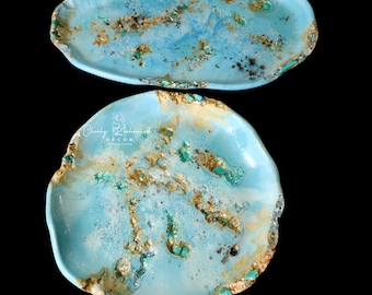 Real turquoise & quartz crystal handmade irregular decorative trays