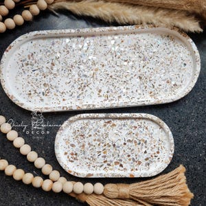 Unique Modern Seashell Terrazzo Tray with Gold Flakes/ Oval Eco Resin Jewelry Tray/ Made To Order Gift/ Large and Small Catchall Your Choice image 8