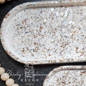 Unique Modern Seashell Terrazzo Tray with Gold Flakes/ Oval Eco Resin Jewelry Tray/ Made To Order Gift/ Large and Small Catchall Your Choice image 9