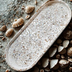 Unique Modern Seashell Terrazzo Tray with Gold Flakes/ Oval Eco Resin Jewelry Tray/ Made To Order Gift/ Large and Small Catchall Your Choice image 12