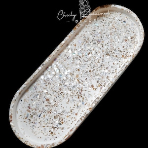 Unique Modern Seashell Terrazzo Tray with Gold Flakes/ Oval Eco Resin Jewelry Tray/ Made To Order Gift/ Large and Small Catchall Your Choice image 11