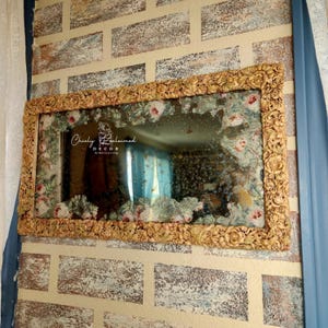 Aged Looking Glass Decorative Mirror, Handcrafted Ornate Floral Frame,  Handpainted Rustic Weathered Antiqued