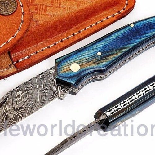 Groomsmen Damascus Folding Knife, Pocket Knife for Men - 6.5'' Made of Authentic Damascus Steel, Groomsmen gifts, Boyfriend Gift, For shops Him