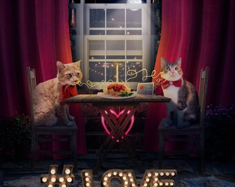 Valentine's Day Pet Portrait: Romantic Custom Photo Montage