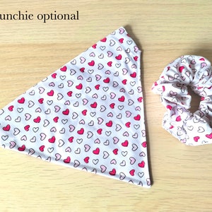 White Dog Bandana With Matching Scrunchie , Love Heart Pet Bandana for Pet and Her , Slip On Dog Bandana UK , Bandana with Matching Scrunchy