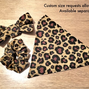 Hair Scrunchy with Matching Dog Bandana, Dog Mum Scrunchie and Bandana set, Dog Owner Matching Leopard Print Dog Bow and Scrunchie UK Made