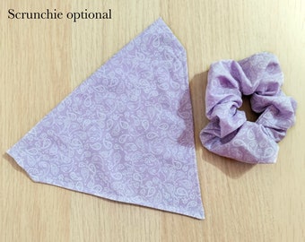 Dog Bandana Purple with Matching Scrunchy , Slip On Over The Collar Bandana , Paisley Print Bandana for Pet, Paisley Print Medium Bandana