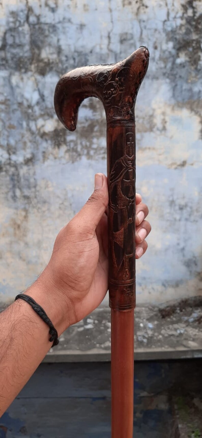 Leather Walking Stick Handle Wood Walking Cane for Gentlemen Etsy