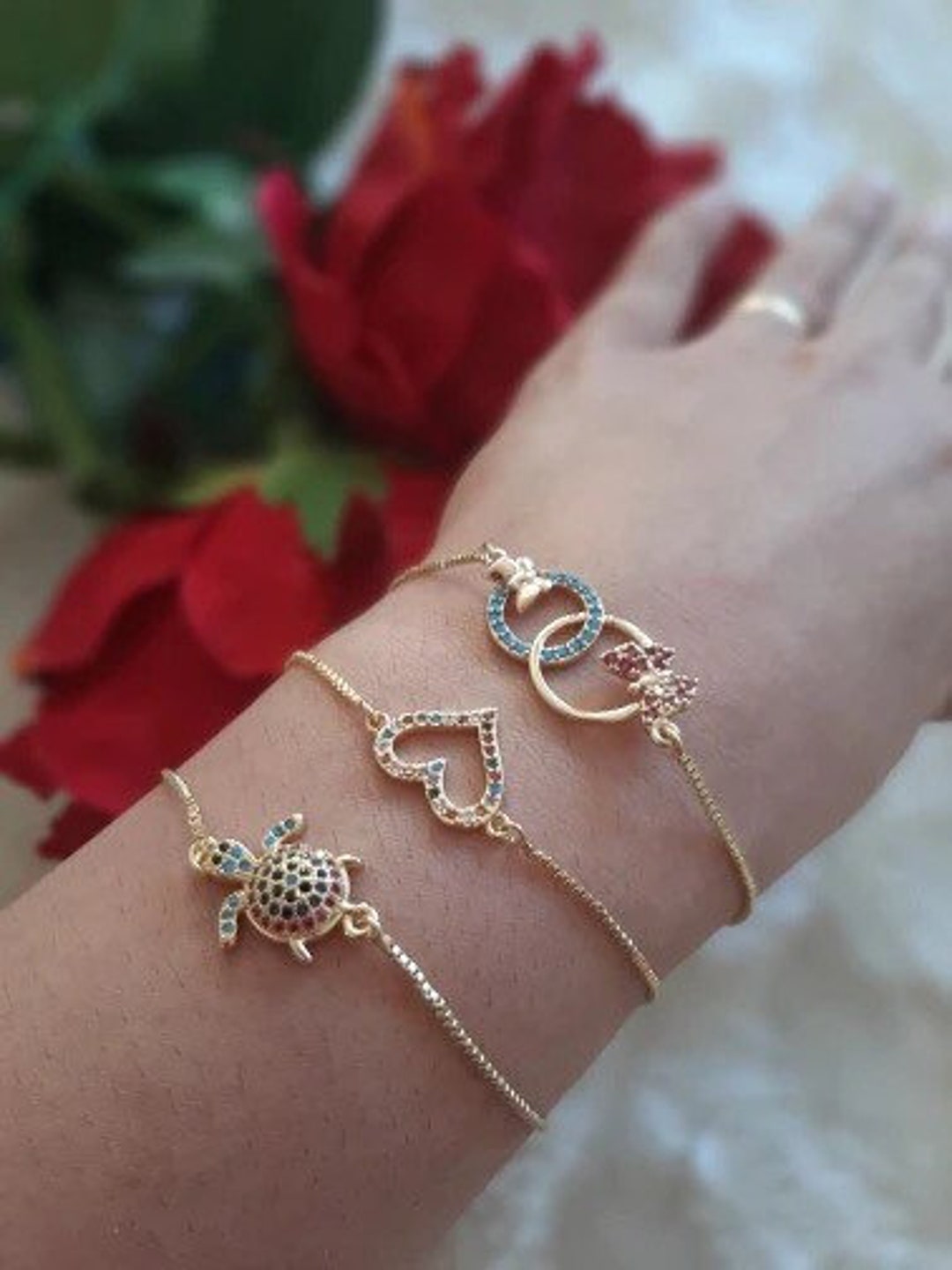 Gold Charm Bangle Bracelet. Fashion Jewelry Mothers Day Etsy UK