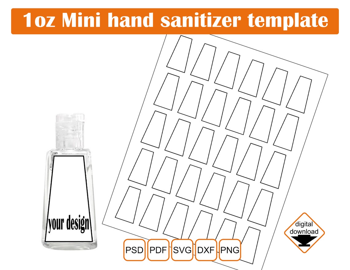 1 Oz Hand Sanitizer Template Sanitizer Sticker Template | Etsy