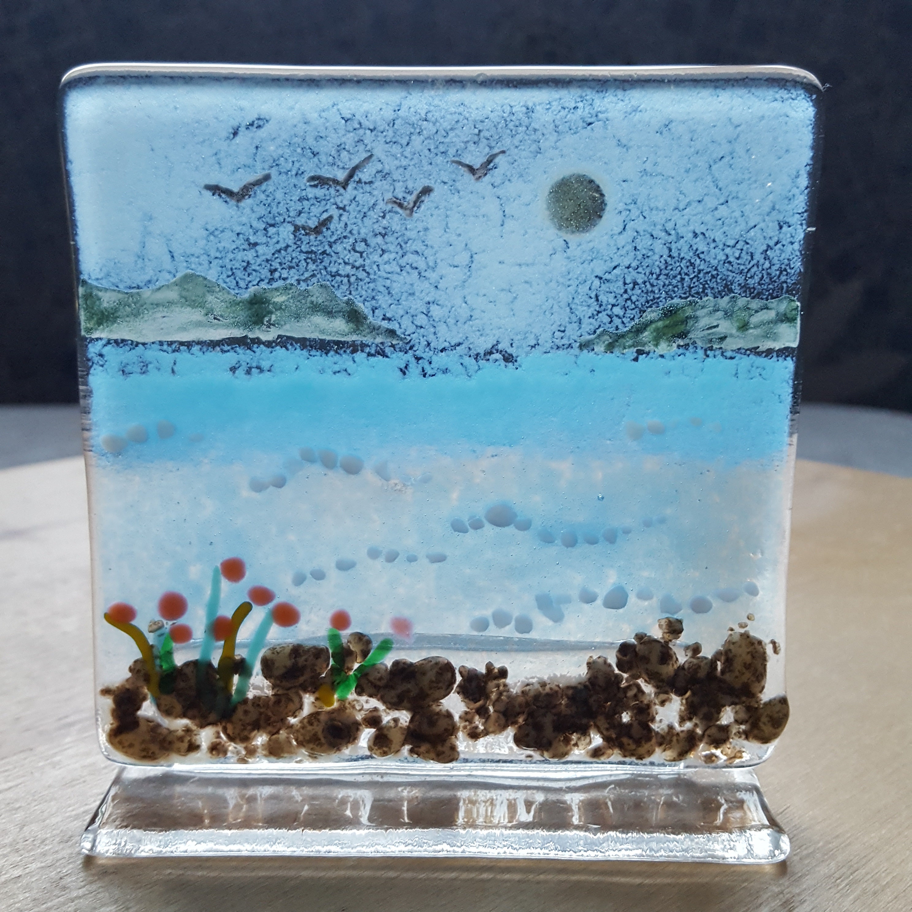 Freestanding Fused Glass Panel with Seascape Beach Ocean Etsy