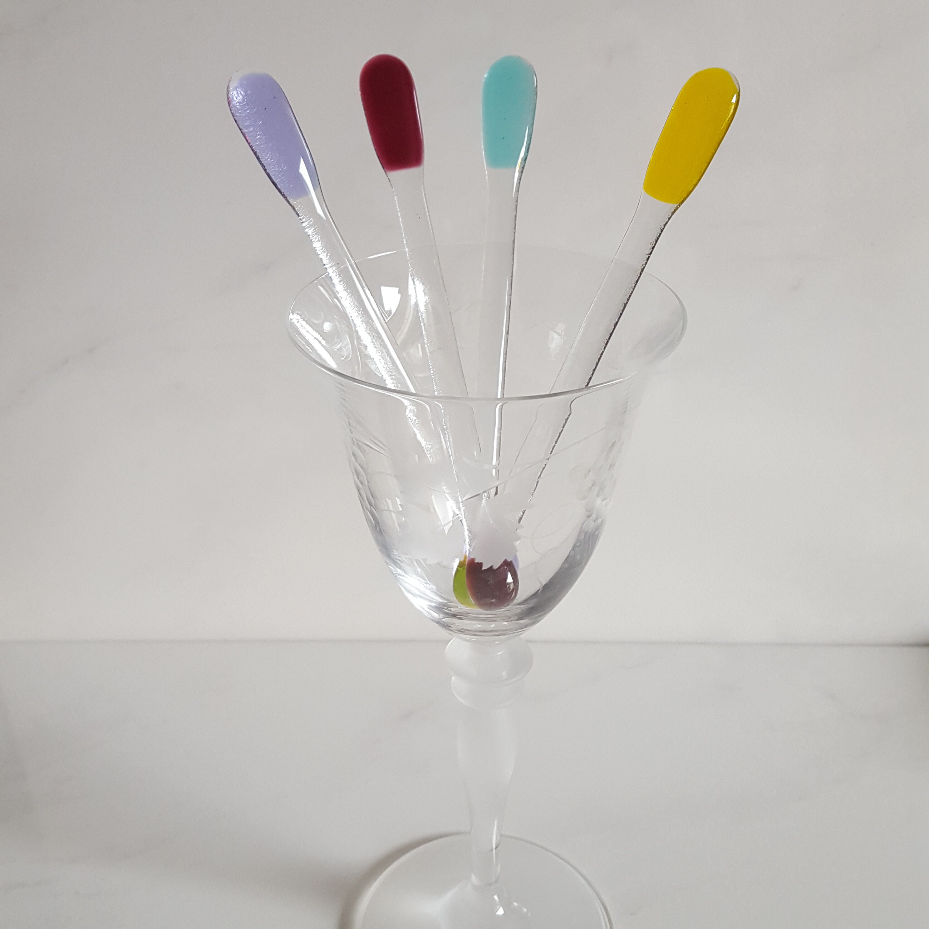 Set of 4 Handmade Fused Glass Swizzle Sticks Stirrers Etsy