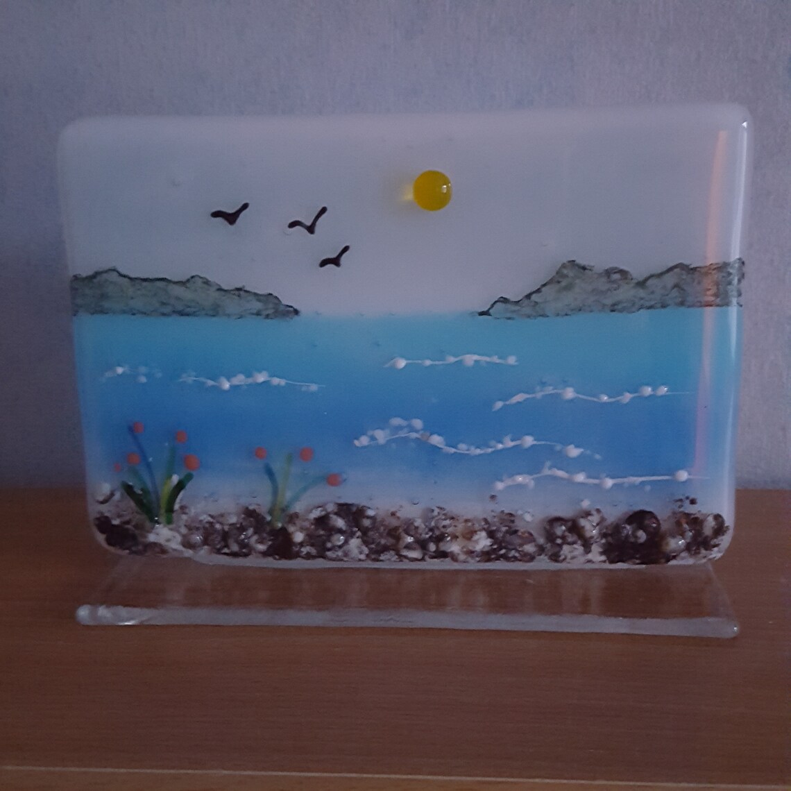 Freestanding Fused Glass Panel with Seascape Beach Ocean Etsy