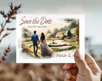 Bespoke Digital Watercolour Save the Date -  Custom Illustration