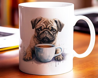 Caneca Pug: Presente em aquarela para amantes de cães.