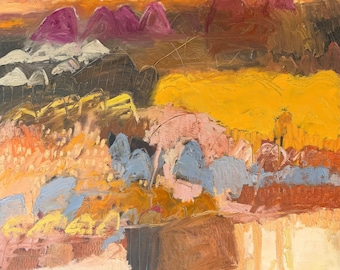 Original Abstract Landscape in oil on a stretched Canvas 24x24 in. Wall Decor Unframed- Free Shipping in USA