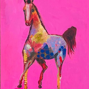 Original Art on canvas panel 11 x 14 in (28 x 35cm), acrylic painting, wall decor, animal art, horse, *Unframed. *Free Shipping USA.