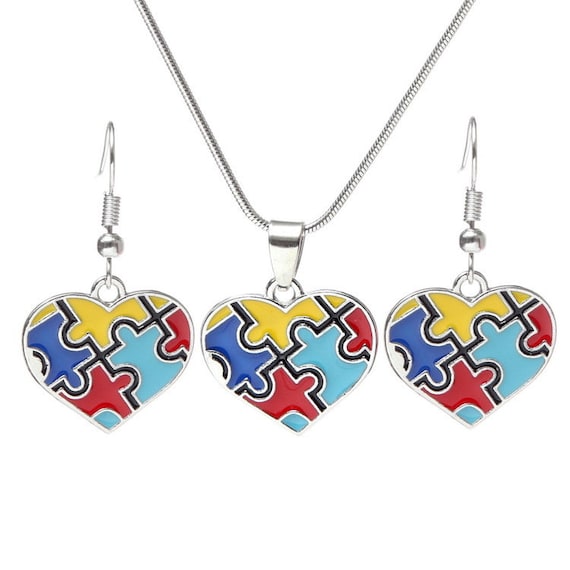 Autism Awareness Puzzle Jigsaw Jewellery Set Colourful  display picture 1