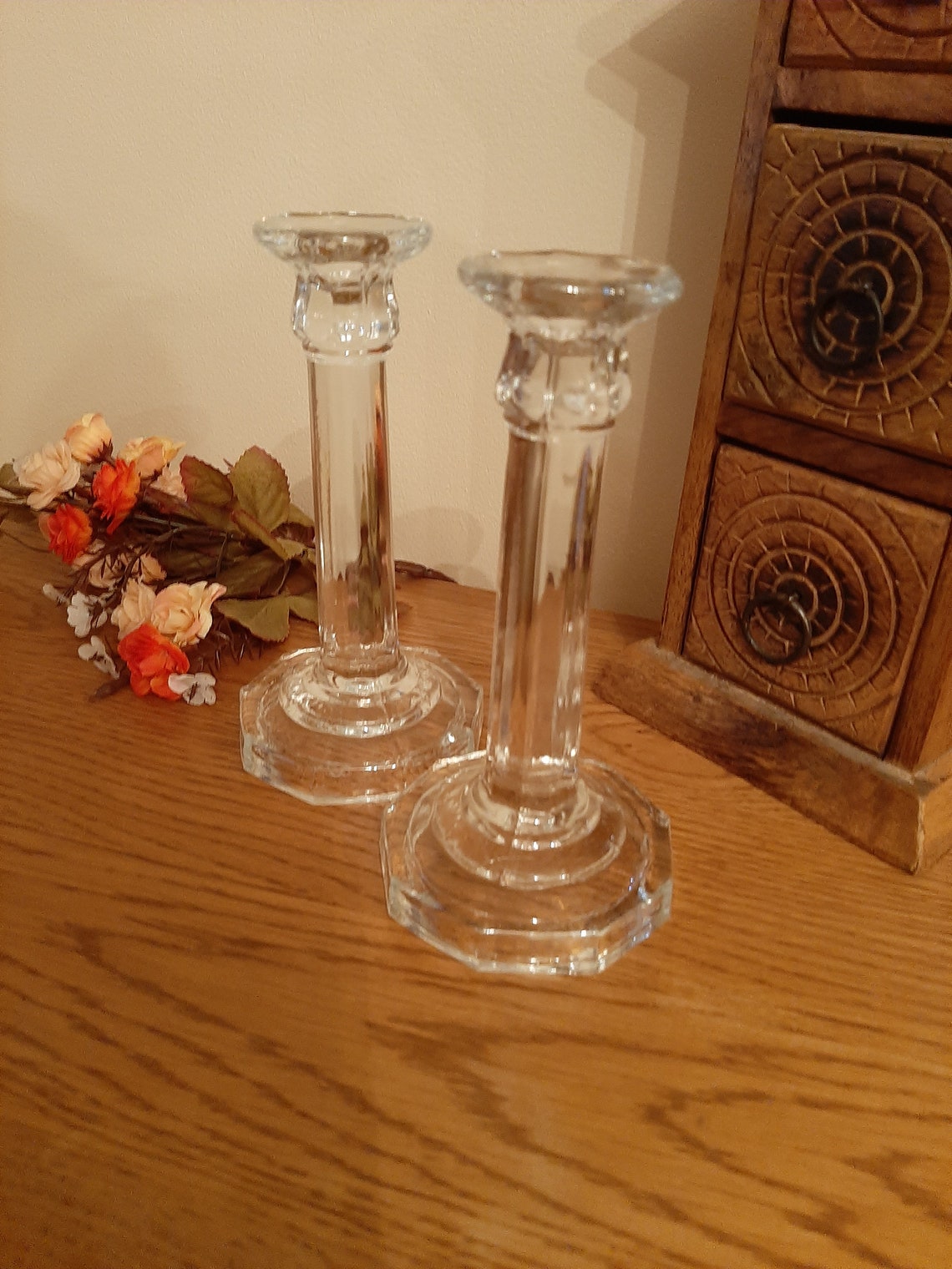 Vintage CLEAR PRESSED GLASS candlesticks/holders Etsy