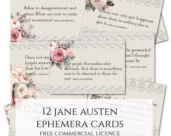 Jane Austen quotes, junk journals, printable paper crafts, ephemera, scrapbooking, collage sheet, digital download